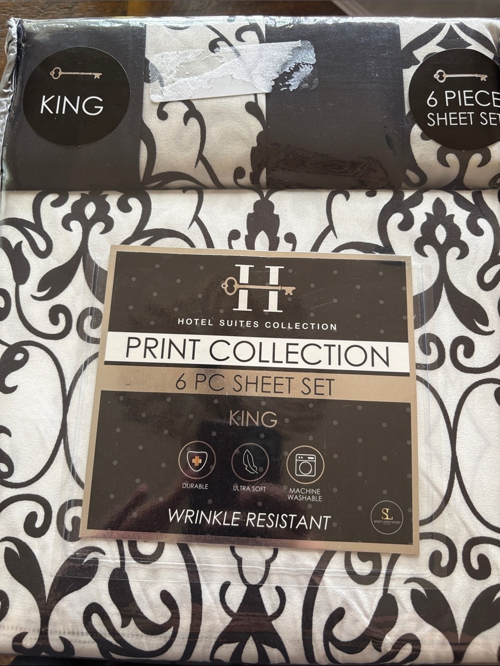 King 6-Piece Sheet Set in Black and White Print